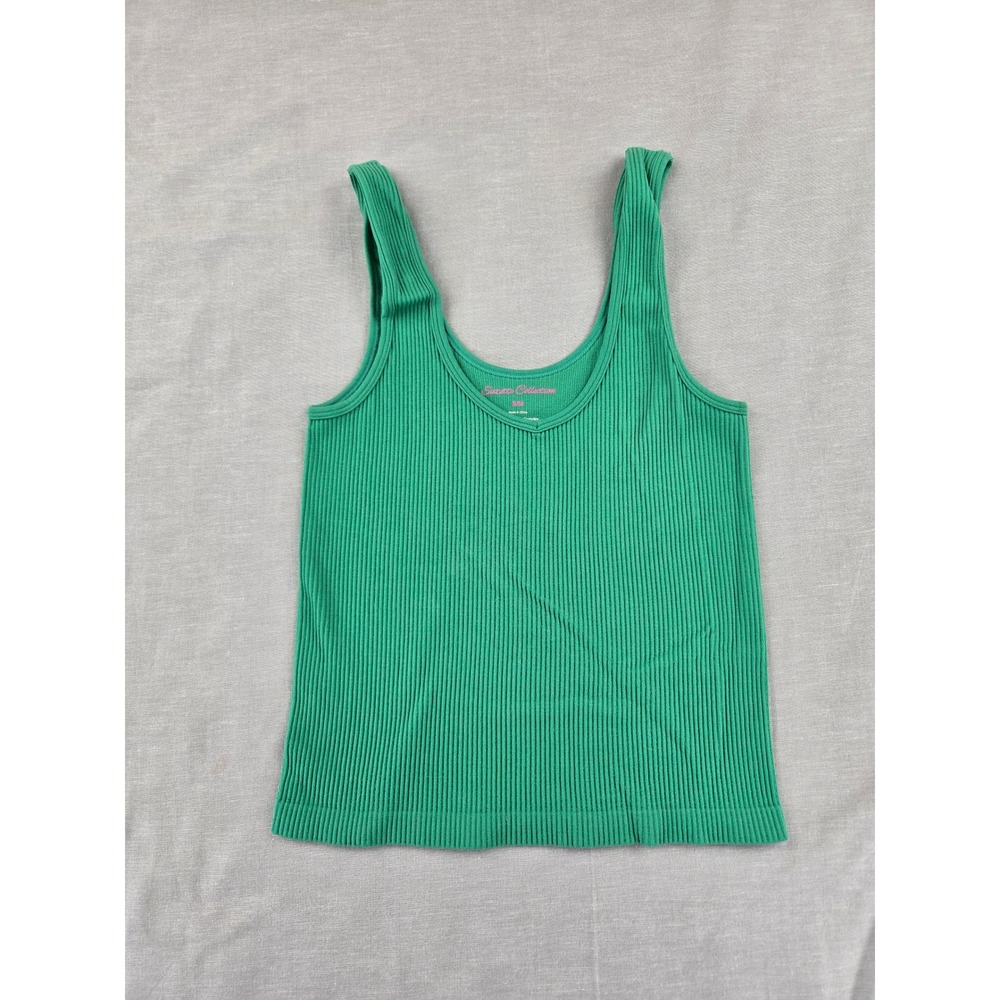 Suzette Collection Womens Ribbed Scoop Neck Tank Top‎ Green S/M Seamless Stretch